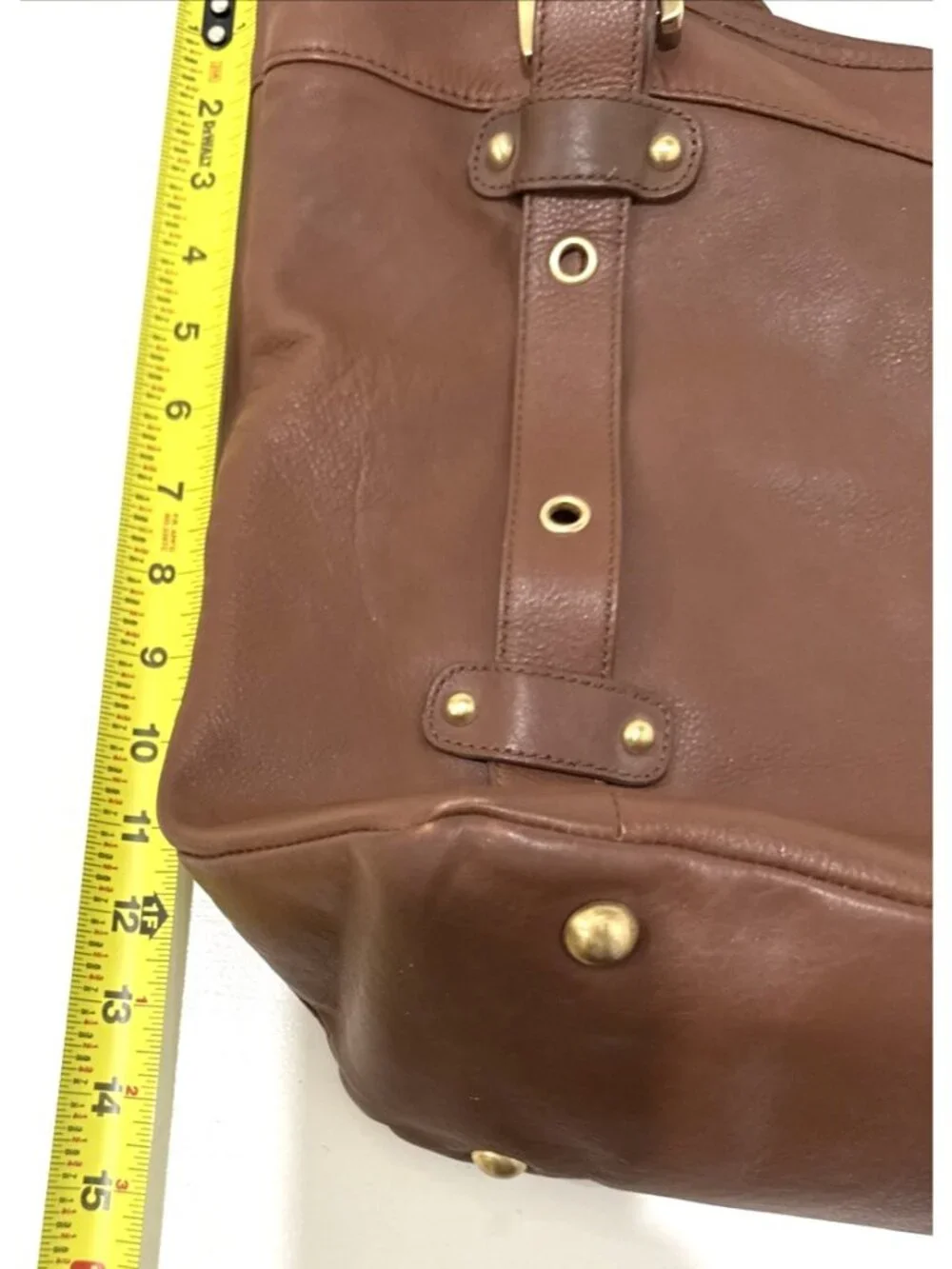 Steven by Steve Madden Brown Leather Shoulder Bag Purse Gold Tone Grommet